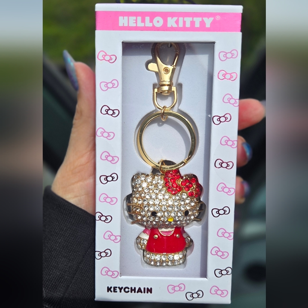 Hello Kitty Pave Rhinestone Bag Charm Keyring, New In Box